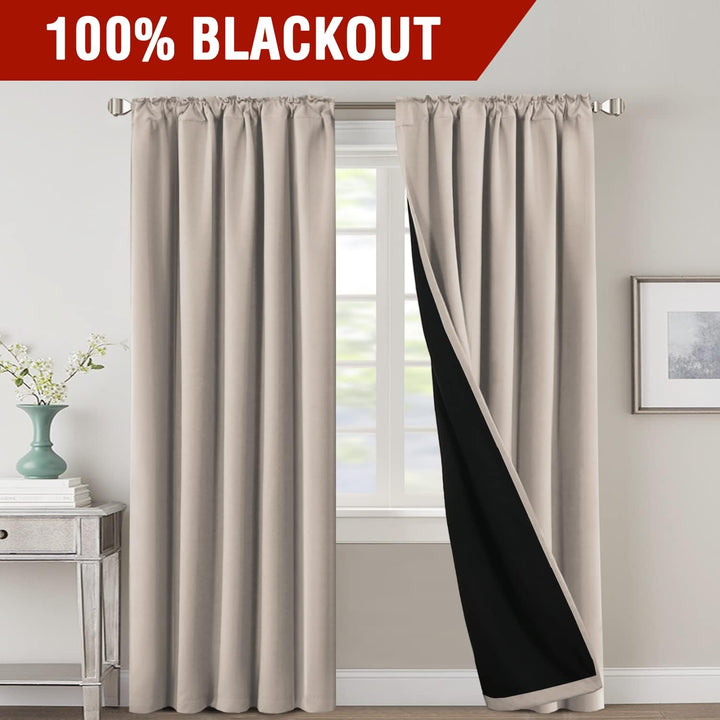 Blackout Back-Tab Curtains, Natural Sand, 52 x 96 in, 2 Panels - Just Closeouts Canada Inc.