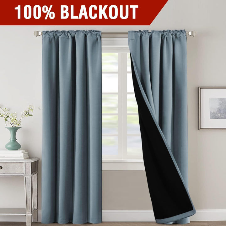 Blackout Back-Tab Curtains, Stone Blue, 42 x 84 in, 2 Panels - Just Closeouts Canada Inc.