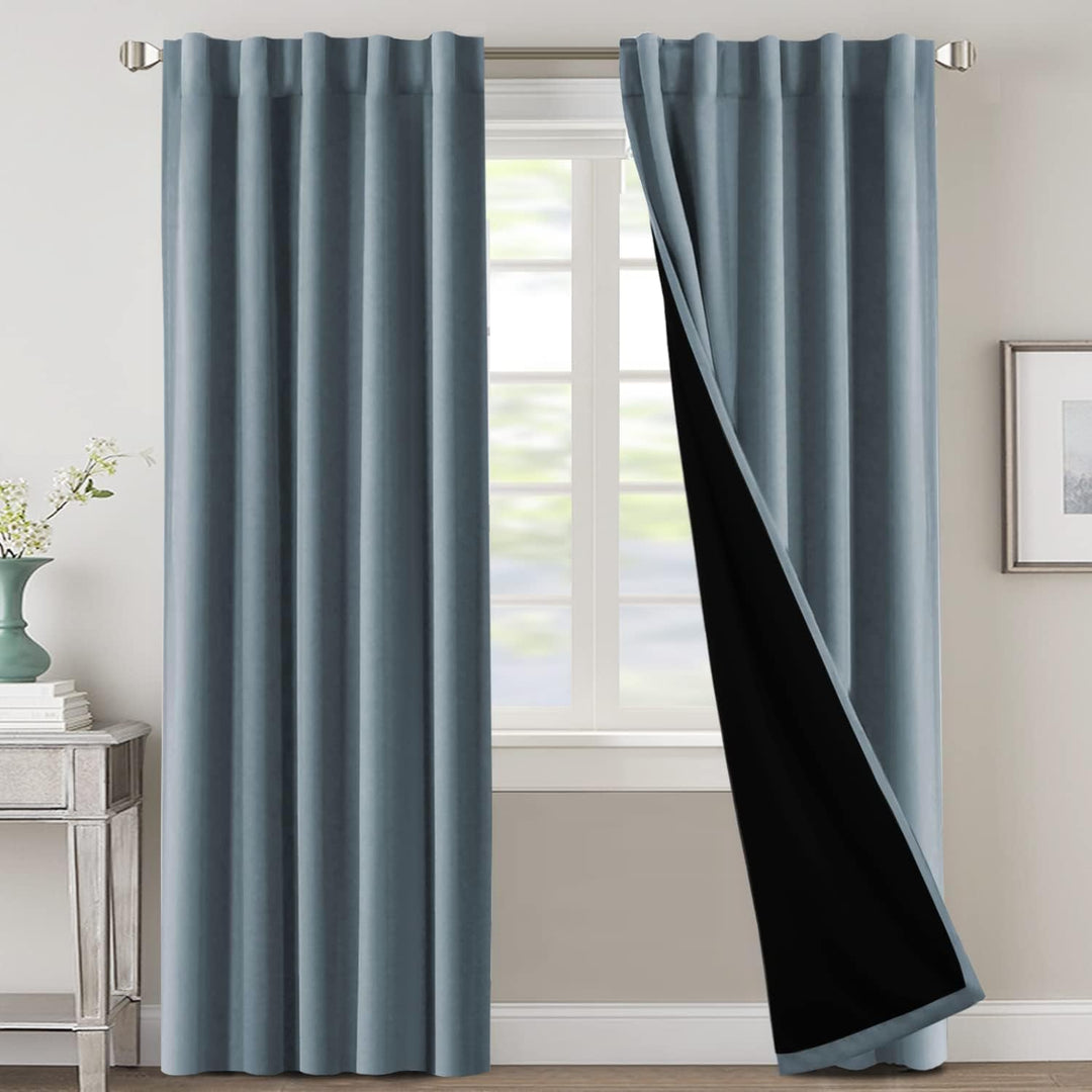 Blackout Back-Tab Curtains, Stone Blue, 42 x 84 in, 2 Panels - Just Closeouts Canada Inc.