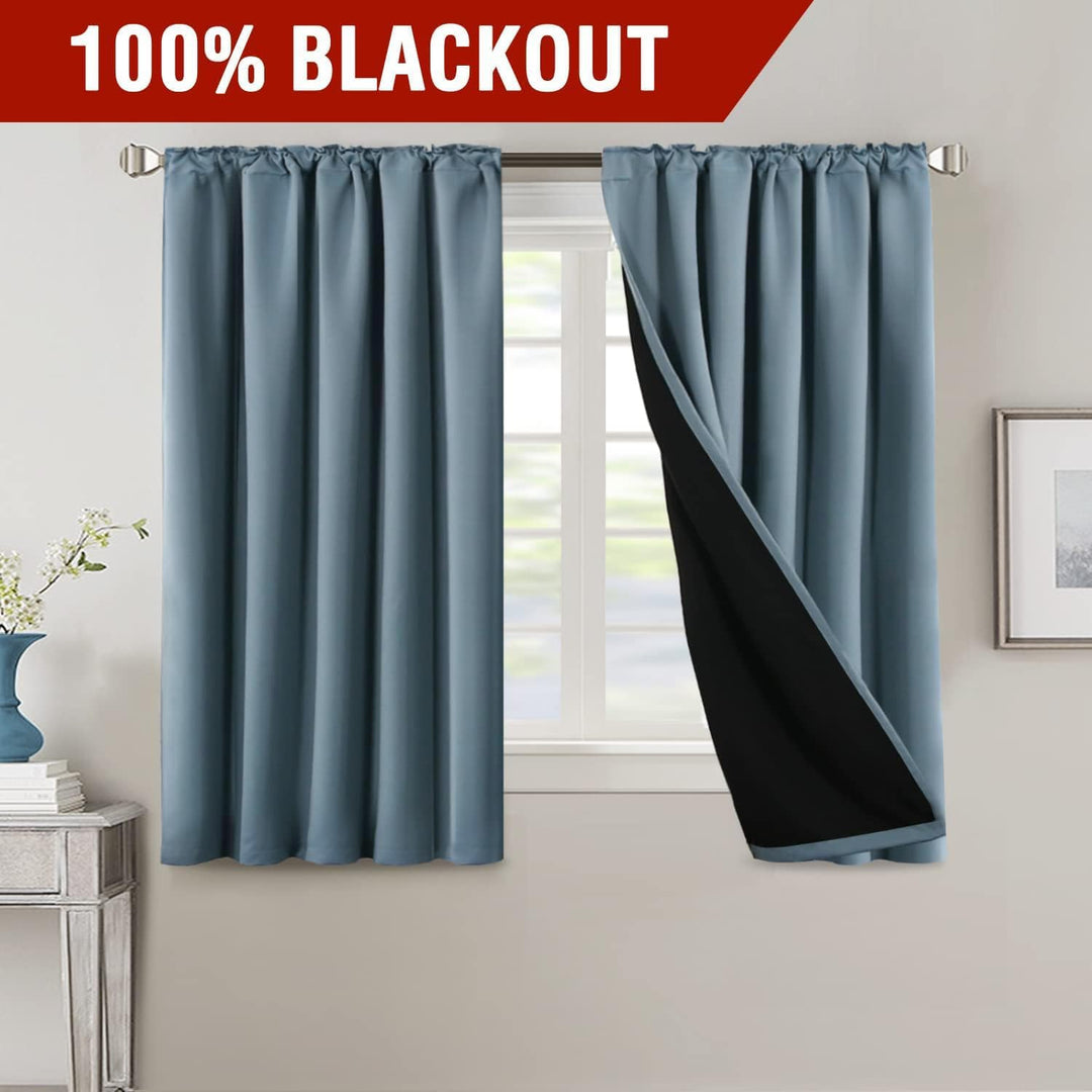 Blackout Back-Tab Curtains, Stone Blue, 52 x 54 in, 2 Panels - Just Closeouts Canada Inc.