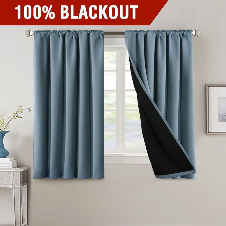Blackout Back-Tab Curtains, Stone Blue, 52 x 54 in, 2 Panels - Just Closeouts Canada Inc.