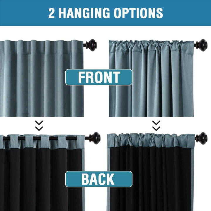 Blackout Back-Tab Curtains, Stone Blue, 52 x 96 in, 2 Panels - Just Closeouts Canada Inc.