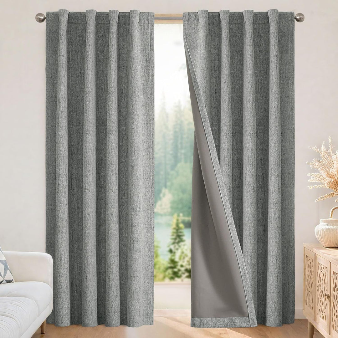 Blackout Curtains for Bedroom - 100% Light Blocking 2 Panels Light Grey Drapes 37" W x 90" L, Thermal Insulated Room Darkening Curtains, Linen Textured for Living Room, Rod Pocket & Back Tabs - Just Closeouts Canada Inc.X003XIFWVT