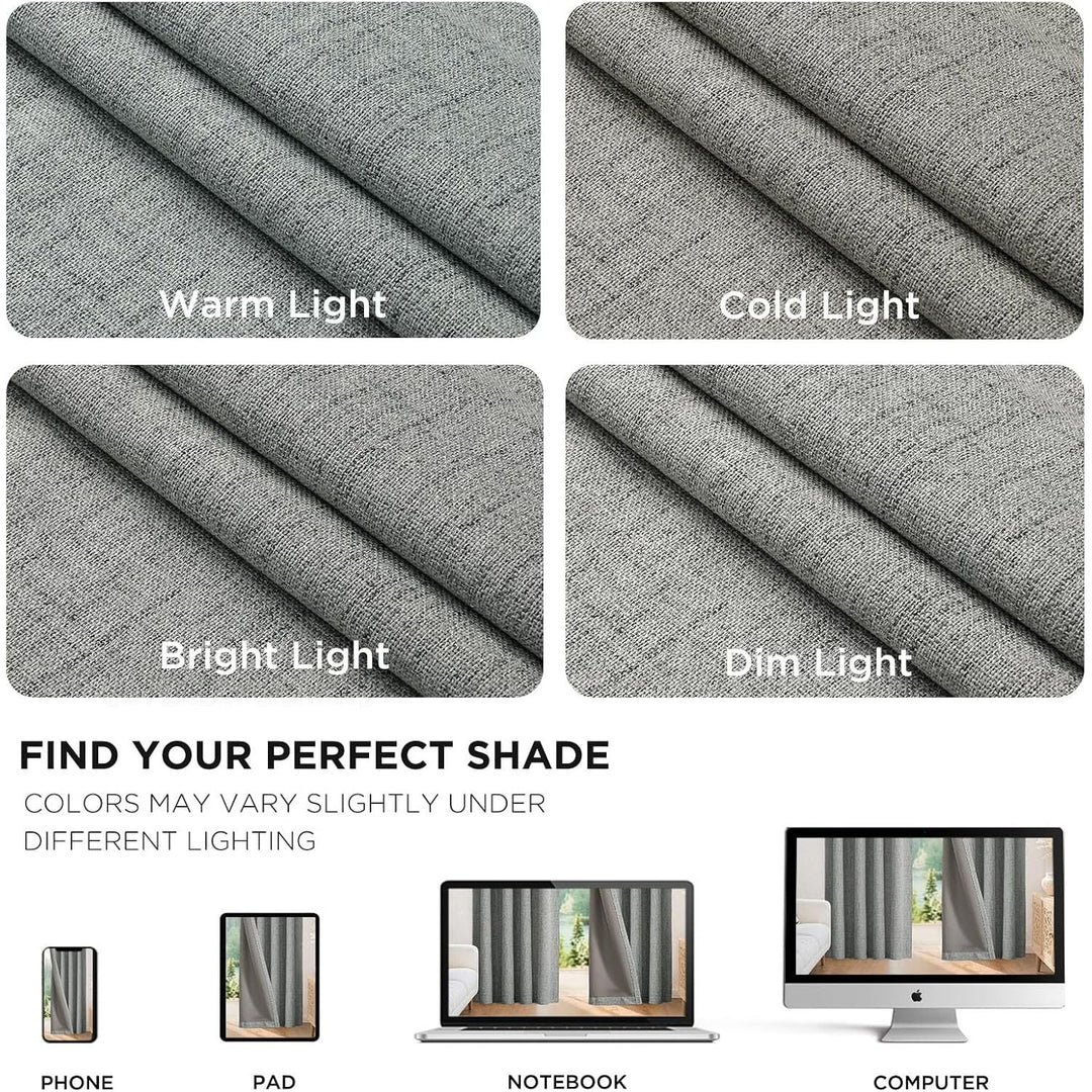 Blackout Curtains for Bedroom - 100% Light Blocking 2 Panels Light Grey Drapes 37" W x 90" L, Thermal Insulated Room Darkening Curtains, Linen Textured for Living Room, Rod Pocket & Back Tabs - Just Closeouts Canada Inc.X003XIFWVT