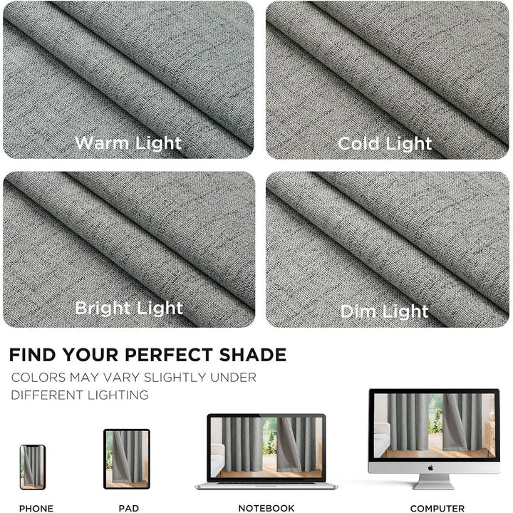 Blackout Curtains for Bedroom - 100% Light Blocking 2 Panels Light Grey Drapes 37" W x 90" L, Thermal Insulated Room Darkening Curtains, Linen Textured for Living Room, Rod Pocket & Back Tabs - Just Closeouts Canada Inc.X003XIFWVT