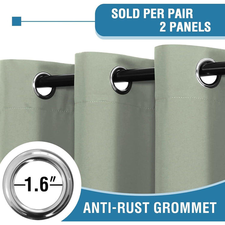 Blackout Grommet Curtains, Light Sage, 52 x 63 in, 2 Panels - Just Closeouts Canada Inc.