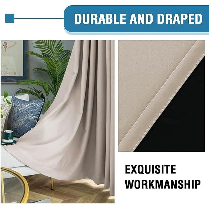 Blackout Grommet Curtains, Natural Sand, 52 x 63 in, 2 Panels - Just Closeouts Canada Inc.