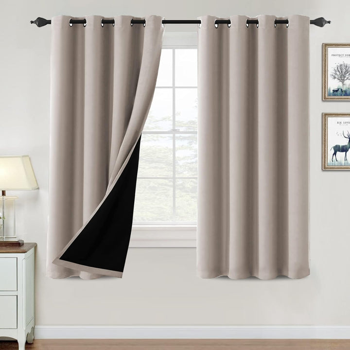 Blackout Grommet Curtains, Natural Sand, 52 x 63 in, 2 Panels - Just Closeouts Canada Inc.