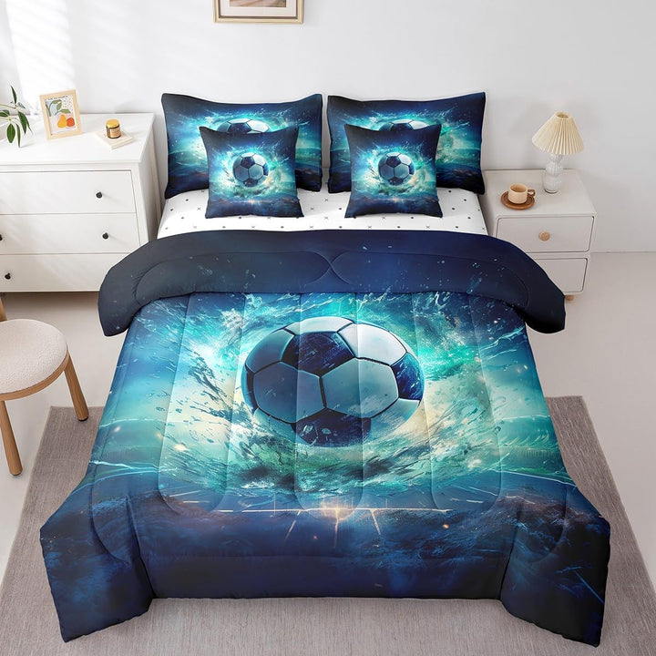 Blue Soccer Comforter & Sheet Set, Twin, 7-Piece - Just Closeouts Canada Inc.X004YNGSB5