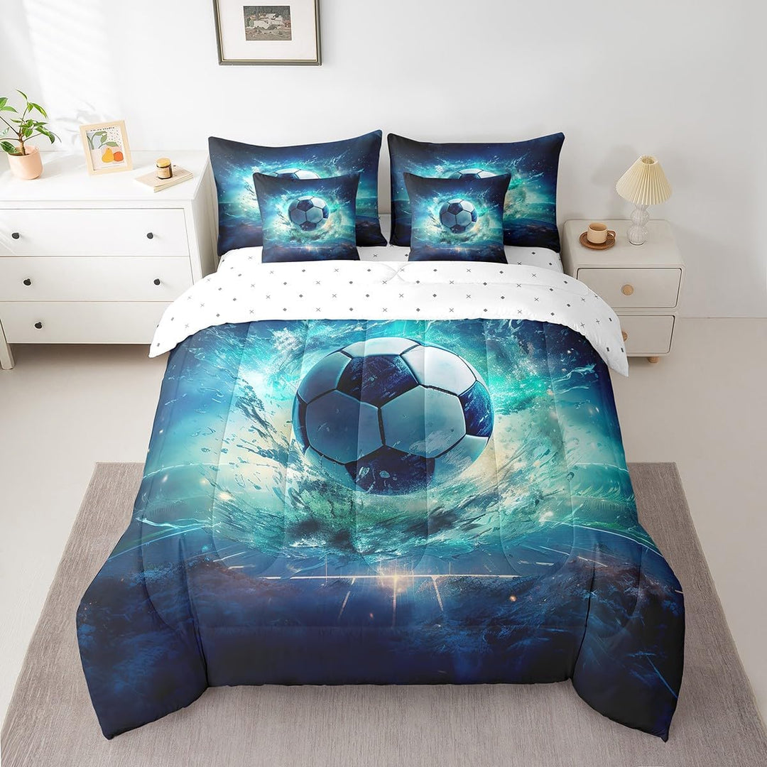 Blue Soccer Comforter & Sheet Set, Twin, 7-Piece - Just Closeouts Canada Inc.X004YNGSB5