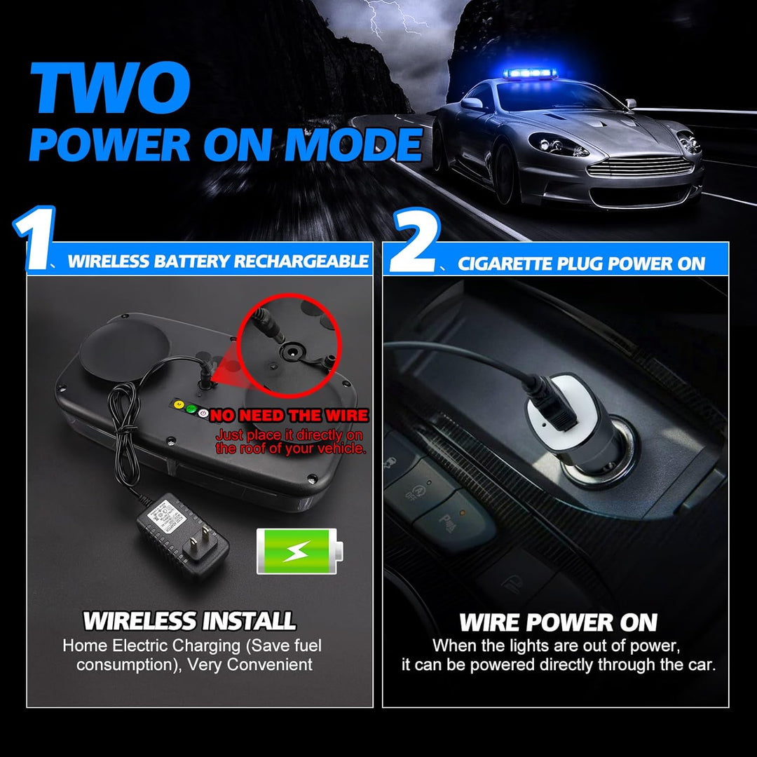 Blue Strobe Light Rechargeable Wireless Battery, 17 Flashing Mode, High Low Brightness, 48pcs Led, Beacon Roof Top Hazard Flash Warning Lights for Vehicles Trucks Snow Plows Postal Mail ATV UTV - Just Closeouts Canada Inc.