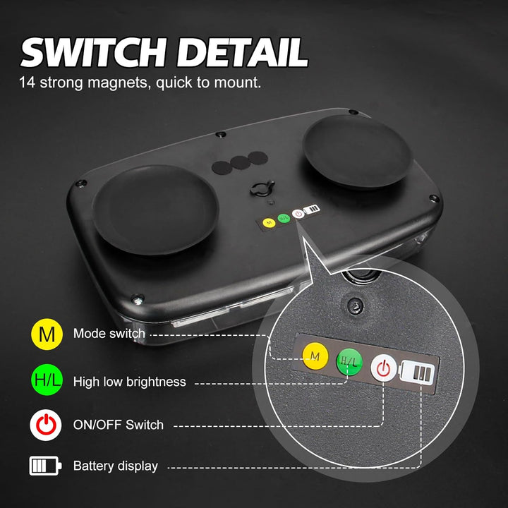 Blue Strobe Light Rechargeable Wireless Battery, 17 Flashing Mode, High Low Brightness, 48pcs Led, Beacon Roof Top Hazard Flash Warning Lights for Vehicles Trucks Snow Plows Postal Mail ATV UTV - Just Closeouts Canada Inc.