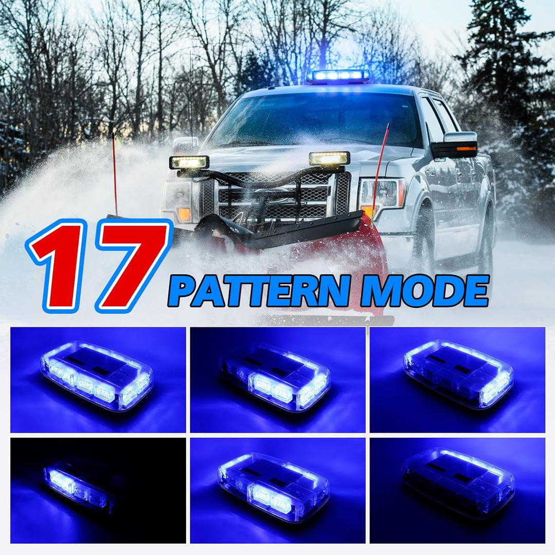 Blue Strobe Light Rechargeable Wireless Battery, 17 Flashing Mode, High Low Brightness, 48pcs Led, Beacon Roof Top Hazard Flash Warning Lights for Vehicles Trucks Snow Plows Postal Mail ATV UTV - Just Closeouts Canada Inc.