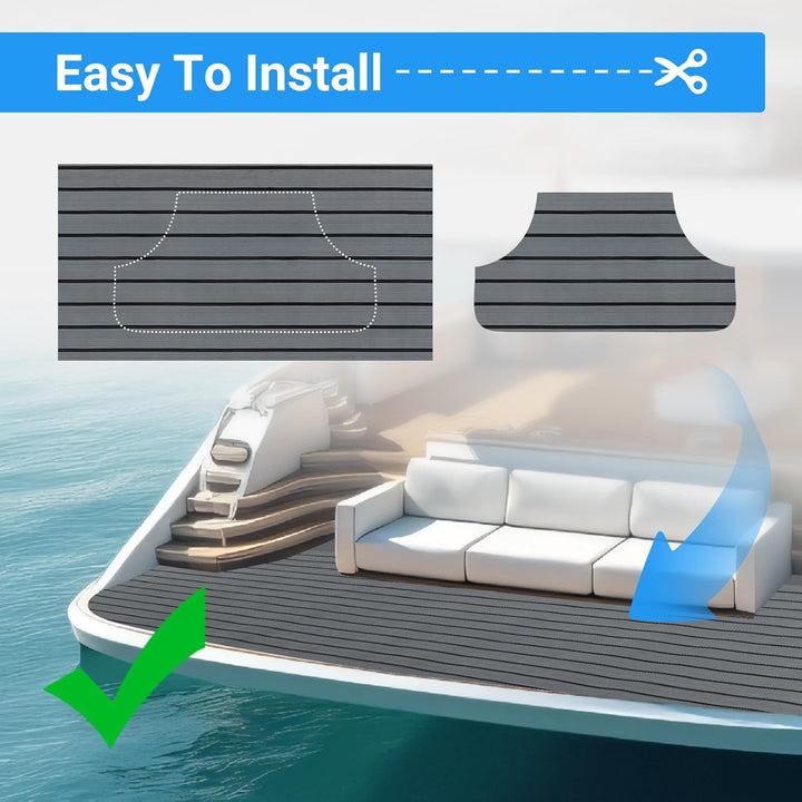 Boat Flooring EVA Foam Decking Sheet - Upgraded Hi - Strength Adhesive Marine Vinyl Flooring,Non - Slip Faux Teak Sea Deck Marine Mat with Rubber Roller, 94.5*35.4" - 46.46sqft - 2pcs, Gray With Black Seam Lines - Just Closeouts Canada Inc.