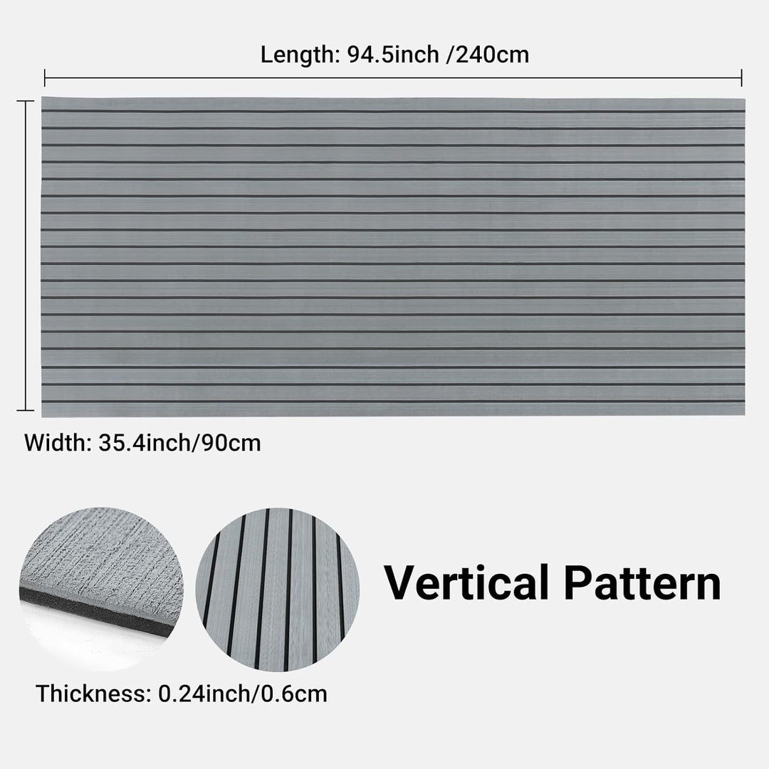 Boat Flooring EVA Foam Decking Sheet - Upgraded Hi - Strength Adhesive Marine Vinyl Flooring,Non - Slip Faux Teak Sea Deck Marine Mat with Rubber Roller, 94.5*35.4" - 46.46sqft - 2pcs, Gray With Black Seam Lines - Just Closeouts Canada Inc.