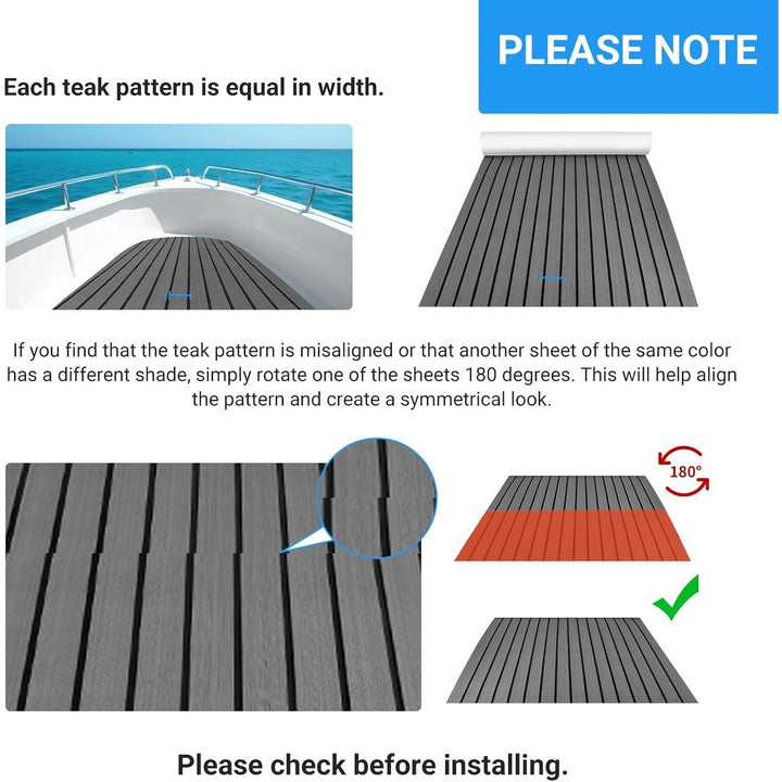 Boat Flooring EVA Foam Decking Sheet - Upgraded Hi - Strength Adhesive Marine Vinyl Flooring,Non - Slip Faux Teak Sea Deck Marine Mat with Rubber Roller, 94.5*35.4" - 46.46sqft - 2pcs, Gray With Black Seam Lines - Just Closeouts Canada Inc.