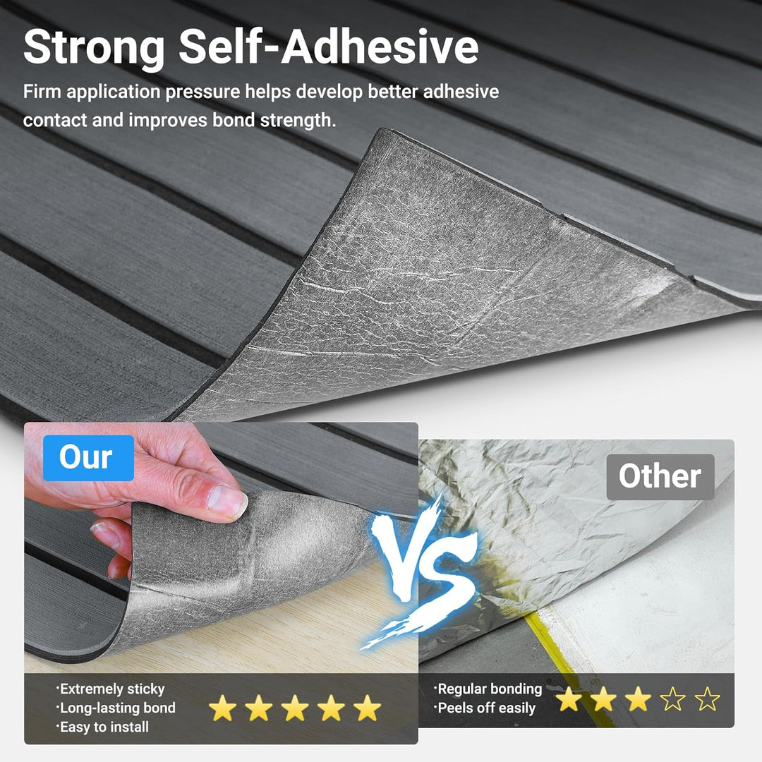 Boat Flooring EVA Foam Decking Sheet - Upgraded Hi - Strength Adhesive Marine Vinyl Flooring,Non - Slip Faux Teak Sea Deck Marine Mat with Rubber Roller, 94.5*35.4" - 46.46sqft - 2pcs, Gray With Black Seam Lines - Just Closeouts Canada Inc.