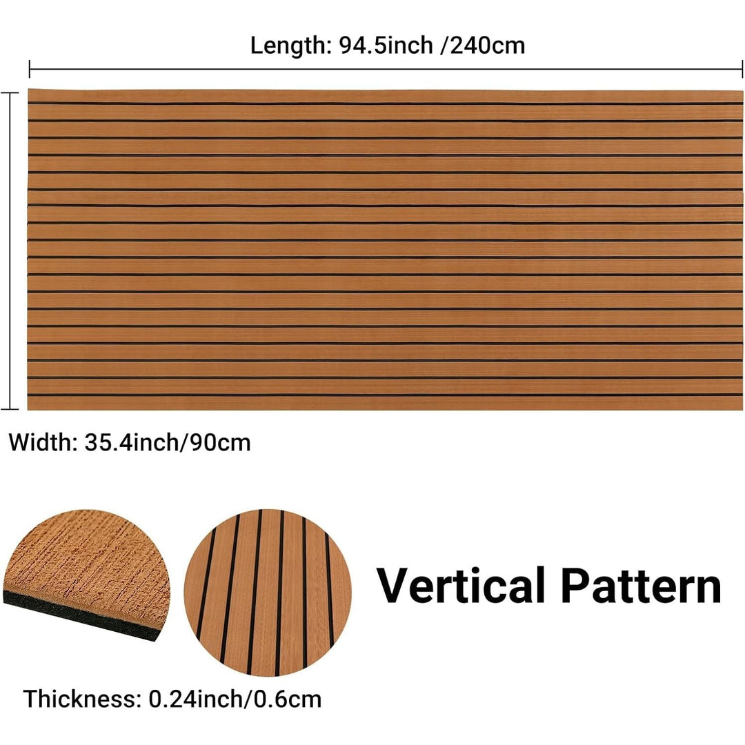 Boat Flooring EVA Foam Decking Sheet - Upgraded Hi - Strength Adhesive Marine Vinyl Flooring,Non - Slip Faux Teak Sea Deck Marine Mat with Rubber Roller, Brown With Black Seam Lines, 94.5*35.4" - 23.23sqft - 1pcs - Just Closeouts Canada Inc.