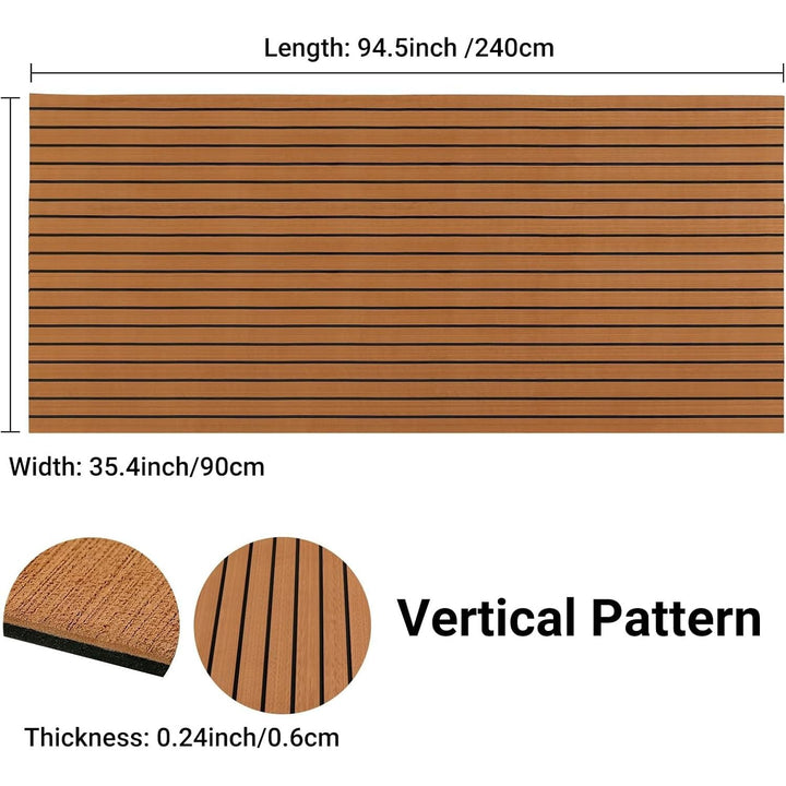 Boat Flooring EVA Foam Decking Sheet - Upgraded Hi - Strength Adhesive Marine Vinyl Flooring,Non - Slip Faux Teak Sea Deck Marine Mat with Rubber Roller, Brown With Black Seam Lines, 94.5*35.4" - 23.23sqft - 1pcs - Just Closeouts Canada Inc.