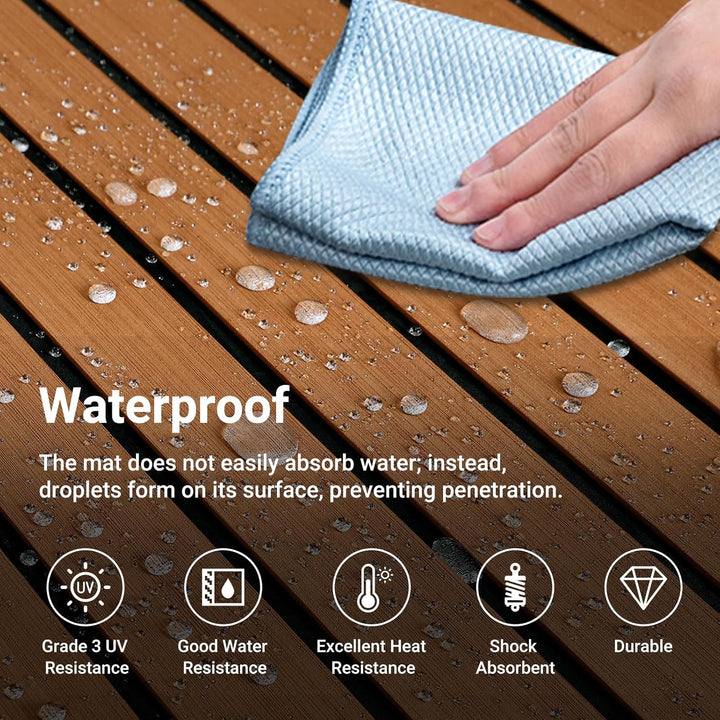 Boat Flooring EVA Foam Decking Sheet - Upgraded Hi - Strength Adhesive Marine Vinyl Flooring,Non - Slip Faux Teak Sea Deck Marine Mat with Rubber Roller, Brown With Black Seam Lines, 94.5*35.4" - 23.23sqft - 1pcs - Just Closeouts Canada Inc.