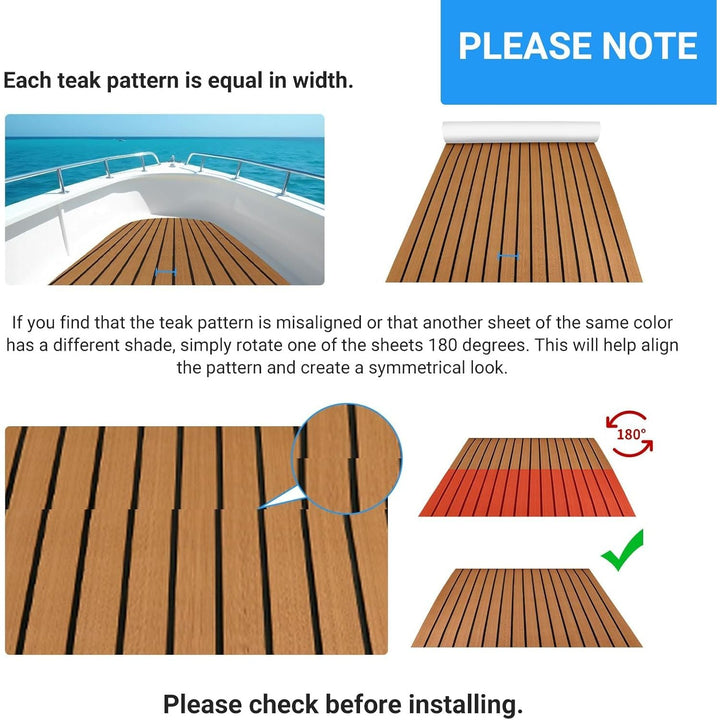 Boat Flooring EVA Foam Decking Sheet - Upgraded Hi - Strength Adhesive Marine Vinyl Flooring,Non - Slip Faux Teak Sea Deck Marine Mat with Rubber Roller, Brown With Black Seam Lines, 94.5*35.4" - 23.23sqft - 1pcs - Just Closeouts Canada Inc.