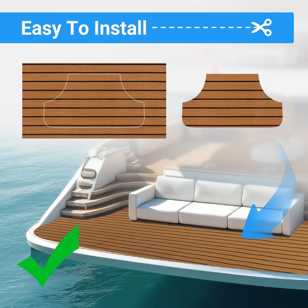 Boat Flooring EVA Foam Decking Sheet - Upgraded Hi - Strength Adhesive Marine Vinyl Flooring,Non - Slip Faux Teak Sea Deck Marine Mat with Rubber Roller, Brown With Black Seam Lines, 94.5*35.4" - 23.23sqft - 1pcs - Just Closeouts Canada Inc.
