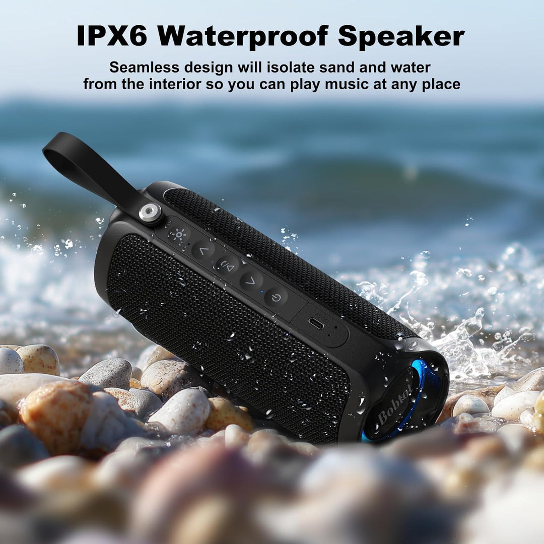 Bobtot Portable Bluetooth Speaker, IPX6 Waterproof Speaker with Punchy Bass, 15W Loud Sound, RGB, 20H Playtime, Dual Pairing for Party, Camping, Beach, Blue - Just Closeouts Canada Inc.