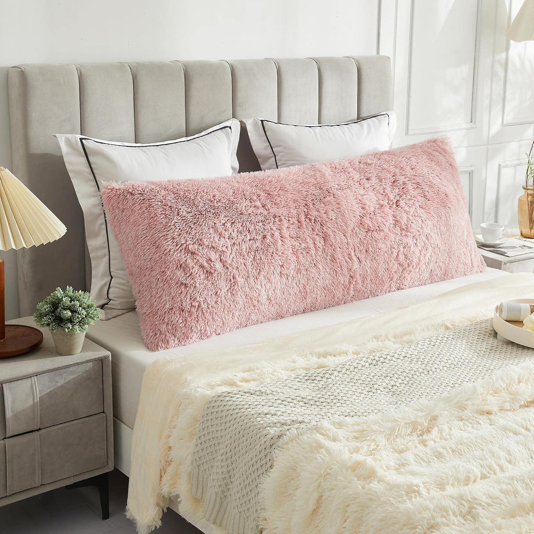 Body Pillow Cover with Zipper Closure, Luxury Shaggy Ultra Soft Plush Faux Fur Pillowcase 20"x54" for Bed Couch,Microfiber Long Pillowshams for Adults Pregnant Women/Mother/Wife(Ombre Pink) - Just Closeouts Canada Inc.