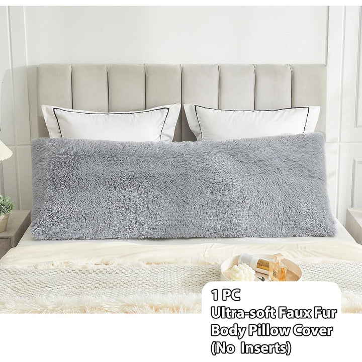 Body Pillow Cover with Zipper Closure, Luxury Shaggy Ultra Soft Plush Faux Fur Pillowcase 20"x54" for Bed Couch,Microfiber Long Pillowshams for Adults Pregnant Women/Mother/Wife(Gray) - Just Closeouts Canada Inc.