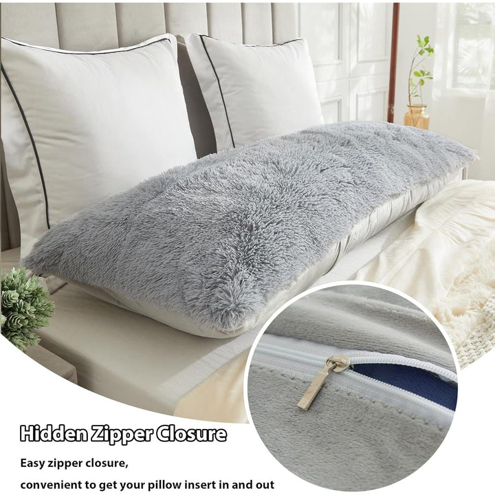 Body Pillow Cover with Zipper Closure, Luxury Shaggy Ultra Soft Plush Faux Fur Pillowcase 20"x54" for Bed Couch,Microfiber Long Pillowshams for Adults Pregnant Women/Mother/Wife(Gray) - Just Closeouts Canada Inc.