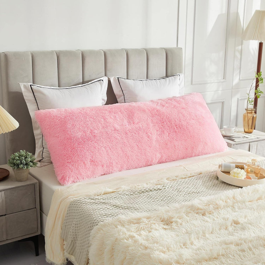 Body Pillow Cover with Zipper Closure, Luxury Shaggy Ultra Soft Plush Faux Fur Pillowcase 20"x54" for Bed Couch,Microfiber Long Pillowshams for Adults Pregnant Women/Mother/Wife(Pink) - Just Closeouts Canada Inc.