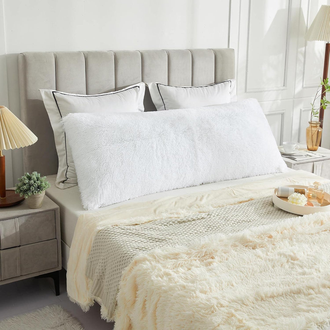 Body Pillow Cover with Zipper Closure, Luxury Shaggy Ultra Soft Plush Faux Fur Pillowcase 20"x54" for Bed Couch,Microfiber Long Pillowshams for Adults Pregnant Women/Mother/Wife(White) - Just Closeouts Canada Inc.