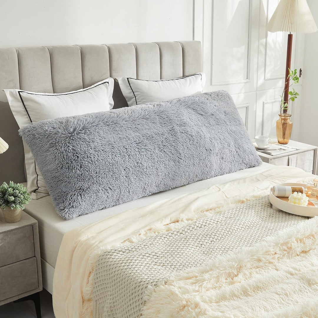Body Pillow Cover with Zipper Closure, Luxury Shaggy Ultra Soft Plush Faux Fur Pillowcase 20"x54" for Bed Couch,Microfiber Long Pillowshams for Adults Pregnant Women/Mother/Wife(Gray) - Just Closeouts Canada Inc.
