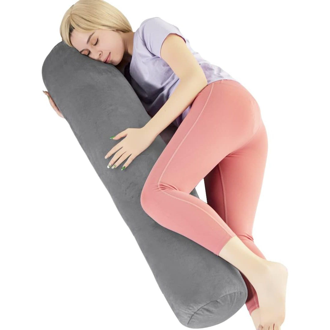 Body Pillow for Adults, Bolster Pillow with Removable Velvet Cover, Long Round Cervical Roll Pillow, 47 x 7.87, Grey - Just Closeouts Canada Inc.