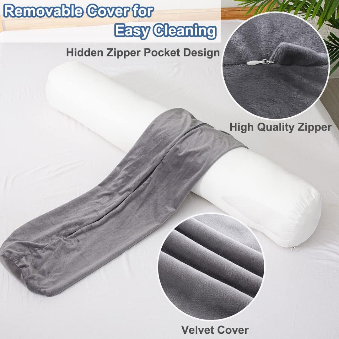 Body Pillow for Adults, Bolster Pillow with Removable Velvet Cover, Long Round Cervical Roll Pillow, 47 x 7.87, Grey - Just Closeouts Canada Inc.