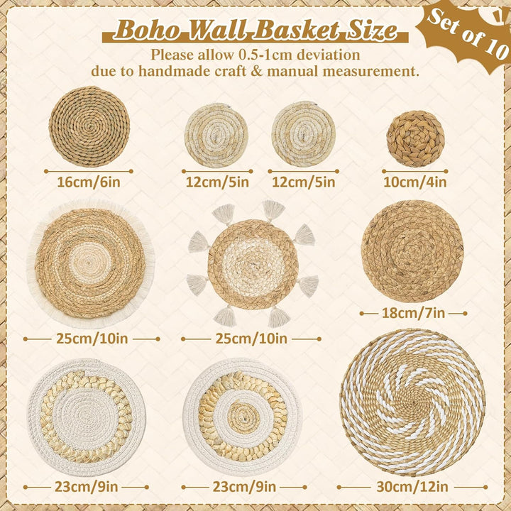 Boho Woven Wall Basket Décor, 10-Piece Natural and Cream Set - Just Closeouts Canada Inc.