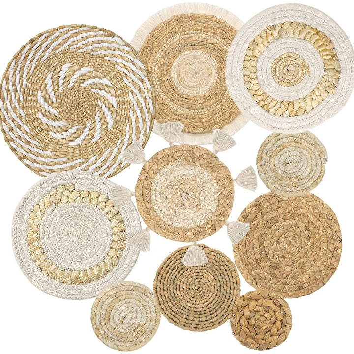 Boho Woven Wall Basket Décor, 10-Piece Natural and Cream Set - Just Closeouts Canada Inc.