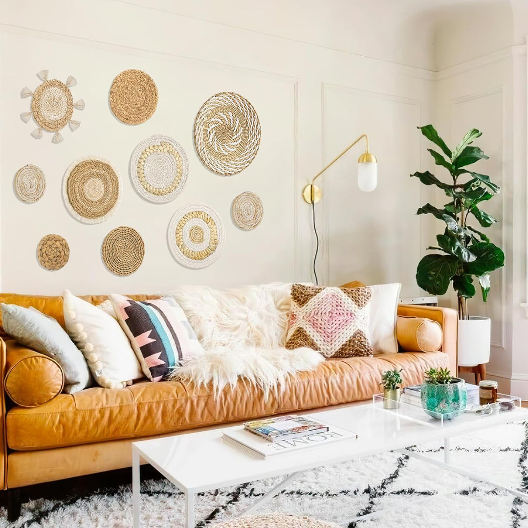Boho Woven Wall Basket Décor, 10-Piece Natural and Cream Set - Just Closeouts Canada Inc.