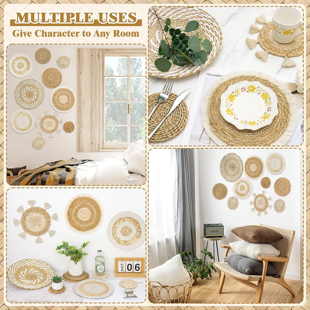 Boho Woven Wall Basket Décor, 10-Piece Natural and Cream Set - Just Closeouts Canada Inc.