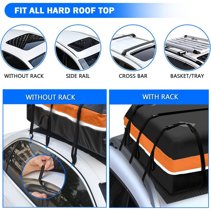 BOPARAUTO 21 Cubic Feet Car Rooftop Bag Waterproof Heavy Duty for All Cars Cargo Carrier Bag with/Without Rack Including Anti - Slip Mat 2 Luggage Locks 2 Extra Straps 6 Strong Nylon Straps Orange Bag - Just Closeouts Canada Inc.