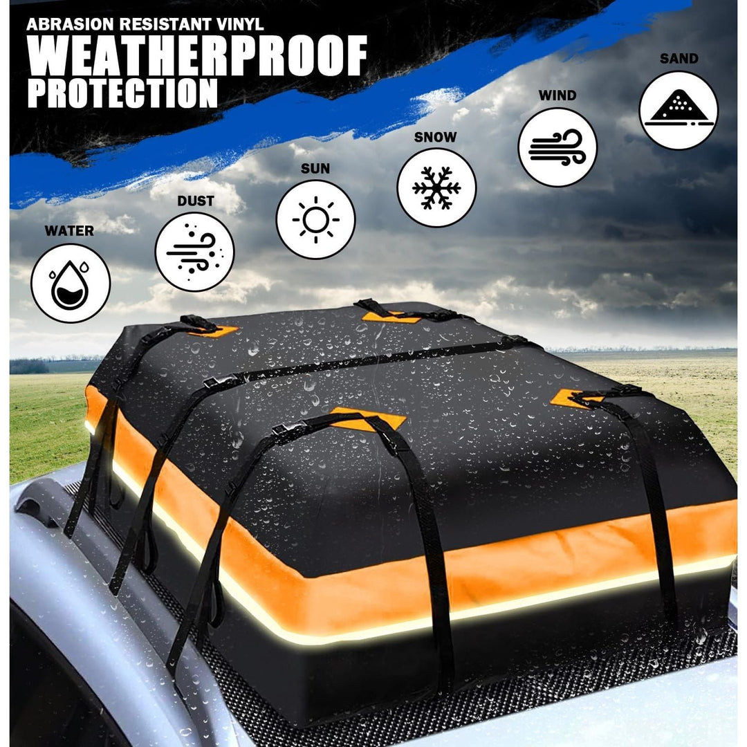 BOPARAUTO 21 Cubic Feet Car Rooftop Bag Waterproof Heavy Duty for All Cars Cargo Carrier Bag with/Without Rack Including Anti - Slip Mat 2 Luggage Locks 2 Extra Straps 6 Strong Nylon Straps Orange Bag - Just Closeouts Canada Inc.