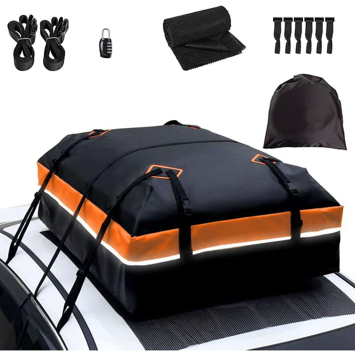 BOPARAUTO 21 Cubic Feet Car Rooftop Bag Waterproof Heavy Duty for All Cars Cargo Carrier Bag with/Without Rack Including Anti - Slip Mat 2 Luggage Locks 2 Extra Straps 6 Strong Nylon Straps Orange Bag - Just Closeouts Canada Inc.