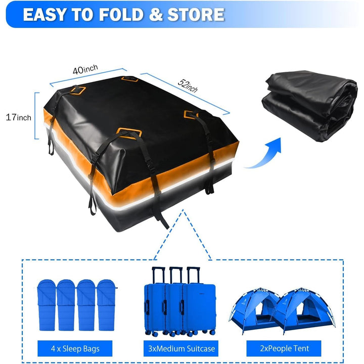 BOPARAUTO 21 Cubic Feet Car Rooftop Bag Waterproof Heavy Duty for All Cars Cargo Carrier Bag with/Without Rack Including Anti - Slip Mat 2 Luggage Locks 2 Extra Straps 6 Strong Nylon Straps Orange Bag - Just Closeouts Canada Inc.