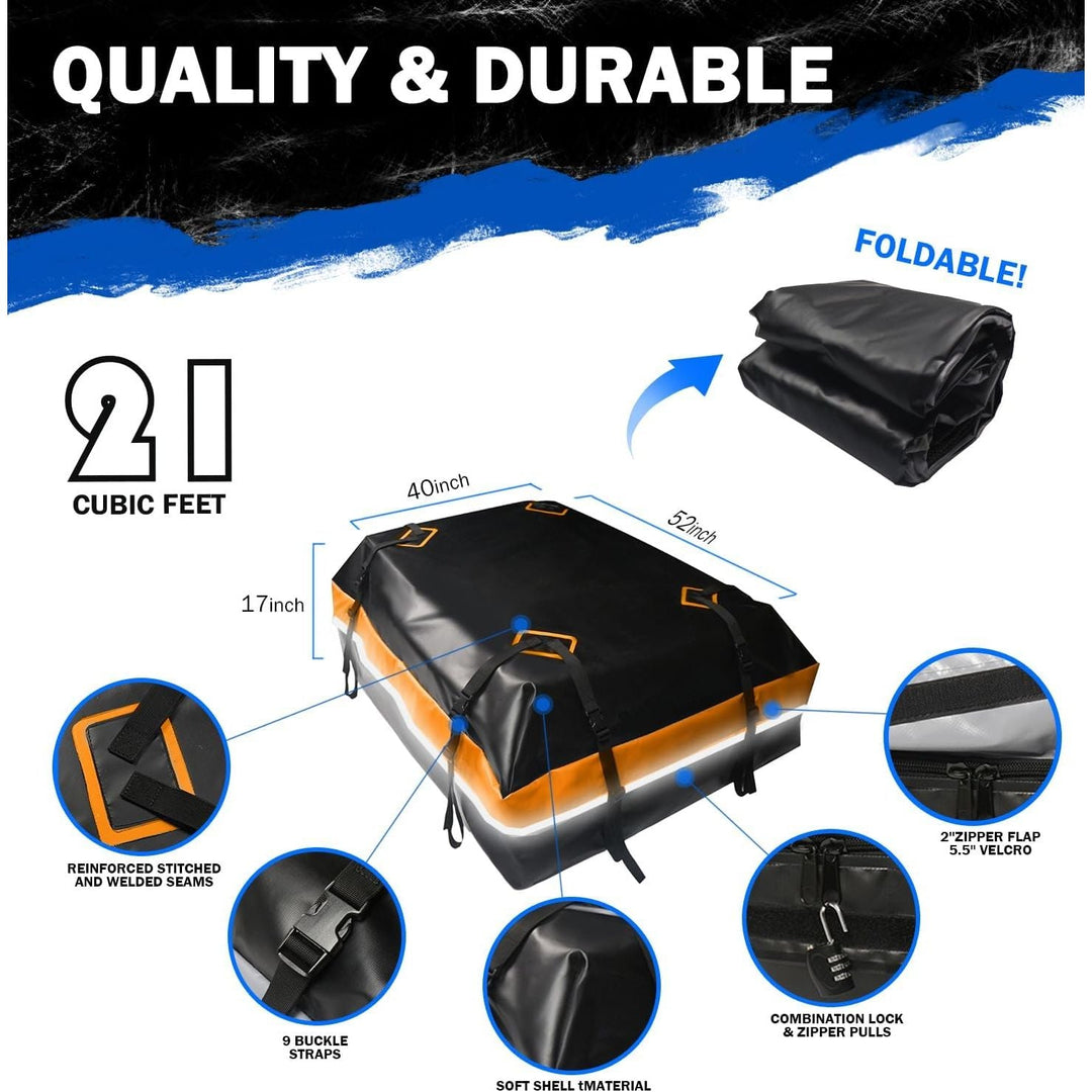 BOPARAUTO 21 Cubic Feet Car Rooftop Bag Waterproof Heavy Duty for All Cars Cargo Carrier Bag with/Without Rack Including Anti - Slip Mat 2 Luggage Locks 2 Extra Straps 6 Strong Nylon Straps Orange Bag - Just Closeouts Canada Inc.