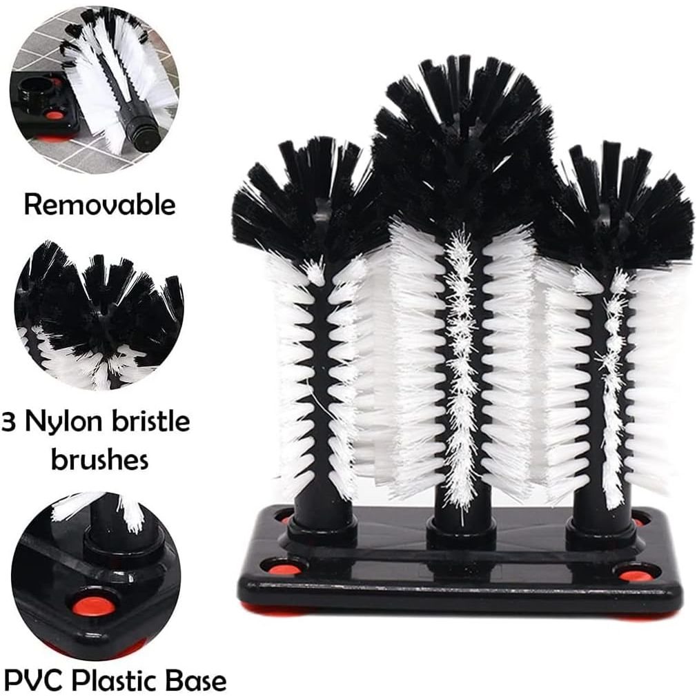 Bottle Cleaning Brush with Suction Base, Glass Cup Washer, 3PCS Head Bristle Brush for Beer Cup, Long Leg Cup, Red Wine Glass and More Bar Kitchen Cup - Just Closeouts Canada Inc.