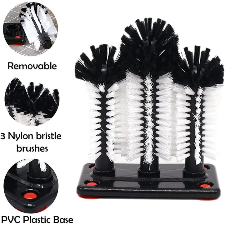 Bottle Cleaning Brush with Suction Base, Glass Cup Washer, 3PCS Head Bristle Brush for Beer Cup, Long Leg Cup, Red Wine Glass and More Bar Kitchen Cup - Just Closeouts Canada Inc.