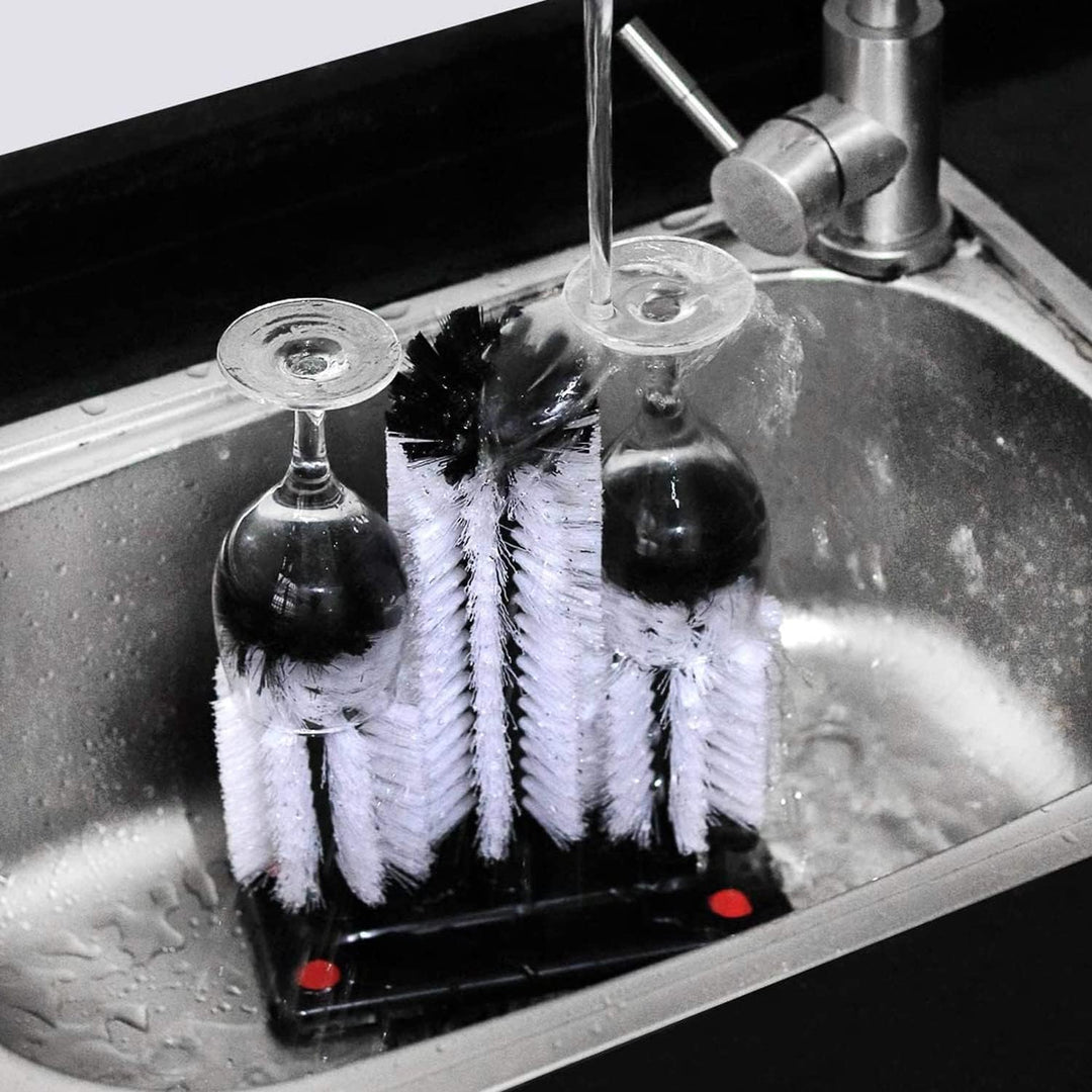 Bottle Cleaning Brush with Suction Base, Glass Cup Washer, 3PCS Head Bristle Brush for Beer Cup, Long Leg Cup, Red Wine Glass and More Bar Kitchen Cup - Just Closeouts Canada Inc.