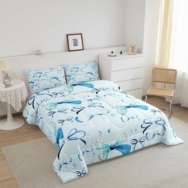Bow Bedding Set Boys Girls Twin Size Cute Bowknot Comforter Set for Kids Women Men Ultra Soft Blue Girls Bow Comforter Lovely Duvet Set - Just Closeouts Canada Inc.X004RNB4OX