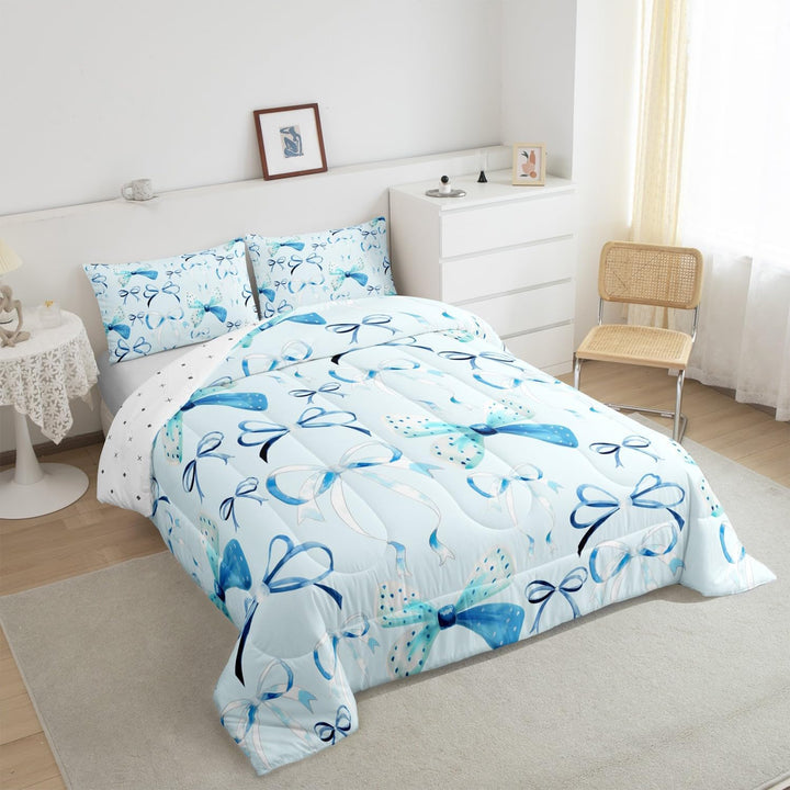 Bow Bedding Set Boys Girls Twin Size Cute Bowknot Comforter Set for Kids Women Men Ultra Soft Blue Girls Bow Comforter Lovely Duvet Set - Just Closeouts Canada Inc.X004RNB4OX