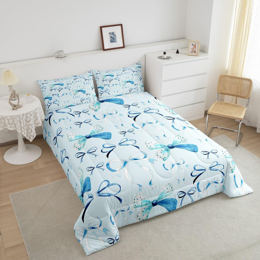 Bow Bedding Set Boys Girls Twin Size Cute Bowknot Comforter Set for Kids Women Men Ultra Soft Blue Girls Bow Comforter Lovely Duvet Set - Just Closeouts Canada Inc.X004RNB4OX